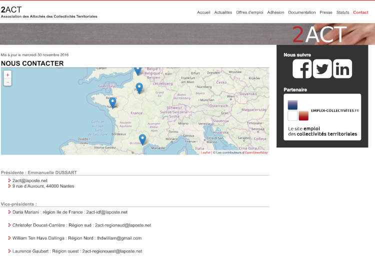 Page des informations de contact