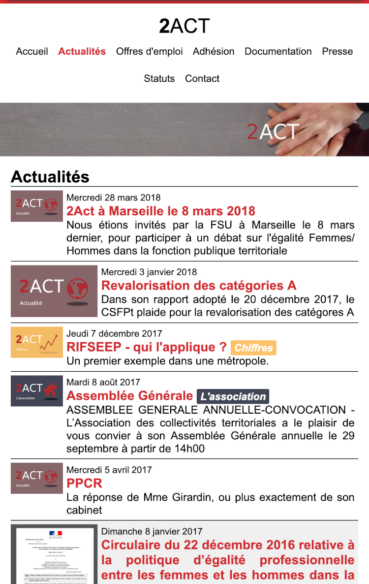 Page des actualités sur tablettes